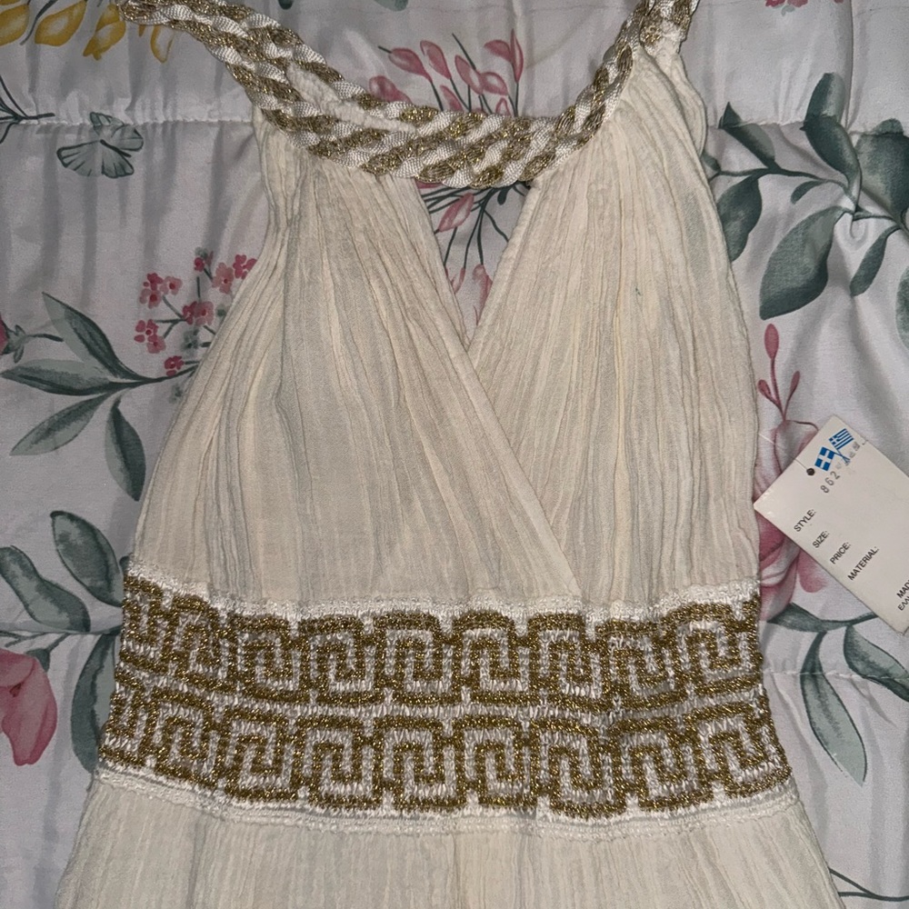 White Flowy Greece dress with gold accents